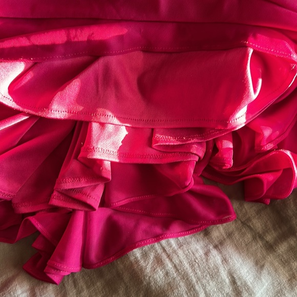 Petite Fuchsia One-Shoulder beaded Gown - Picture 7 of 8